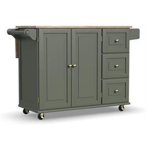 Homestyles Dolly Madison Engineered Wood Kitchen Cart in Sage Green/Brass