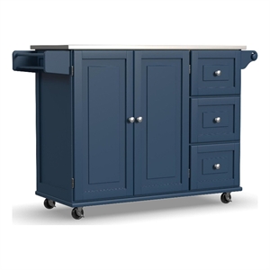 Homestyles Dolly Madison Traditional Engineered Wood Kitchen Cart in Blue/Nickel