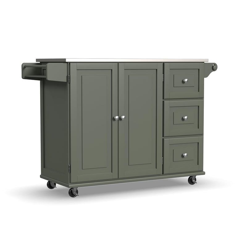 Homestyles Dolly Madison Engineered Wood Kitchen Cart in Sage Green/Nickel