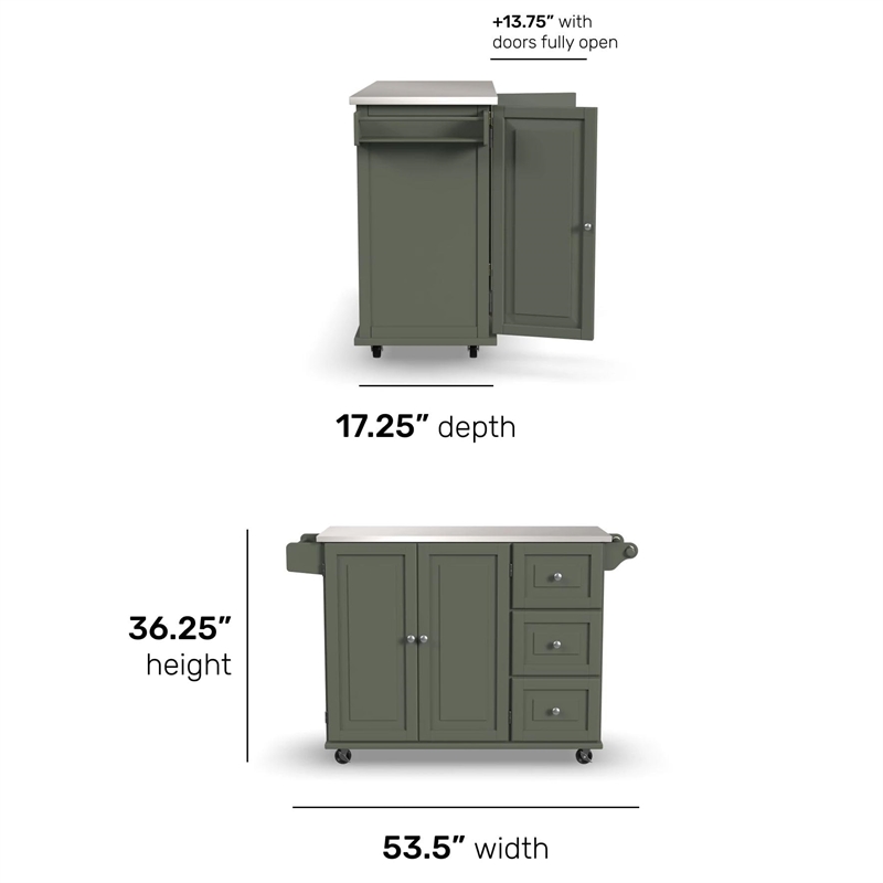 Homestyles Dolly Madison Engineered Wood Kitchen Cart in Sage Green/Nickel