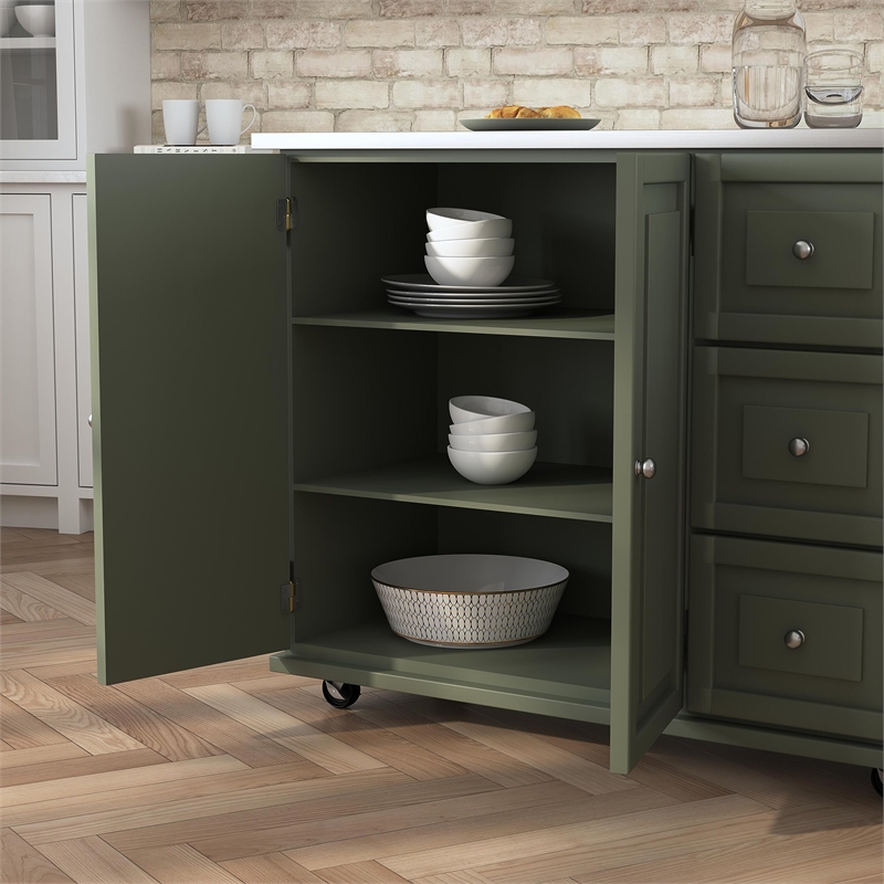 Homestyles Dolly Madison Engineered Wood Kitchen Cart in Sage Green/Nickel