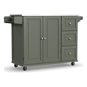 Homestyles Dolly Madison Engineered Wood Kitchen Cart in Sage Green/Nickel