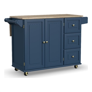 Homestyles Dolly Madison Traditional Engineered Wood Kitchen Cart in Blue/Brass