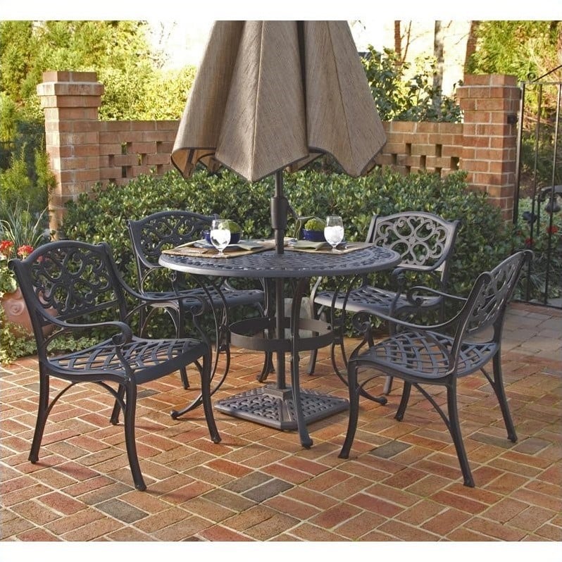 Home Styles Biscayne 5PC 48" Round Outdoor Dining Set in Black Finish   5554 328