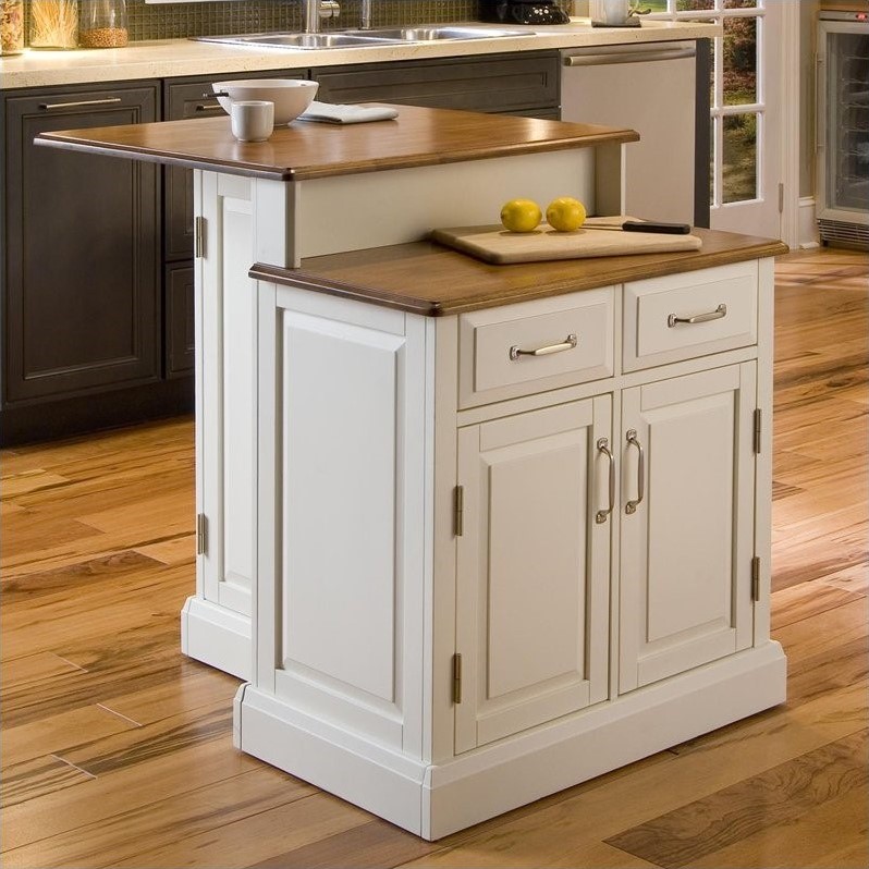 Two Tier Kitchen Island in White and Oak - 5010-94