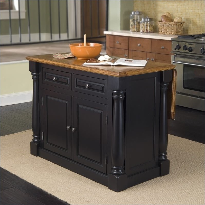 Rollout Leg Kitchen Island Set in Black/Oak 5008948
