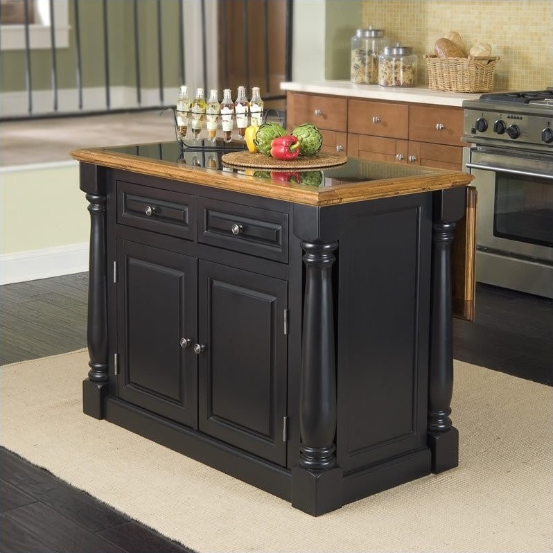 Home Styles Monarch Roll Out Leg Granite Top Kitchen Island In Black And Oak 5009 94