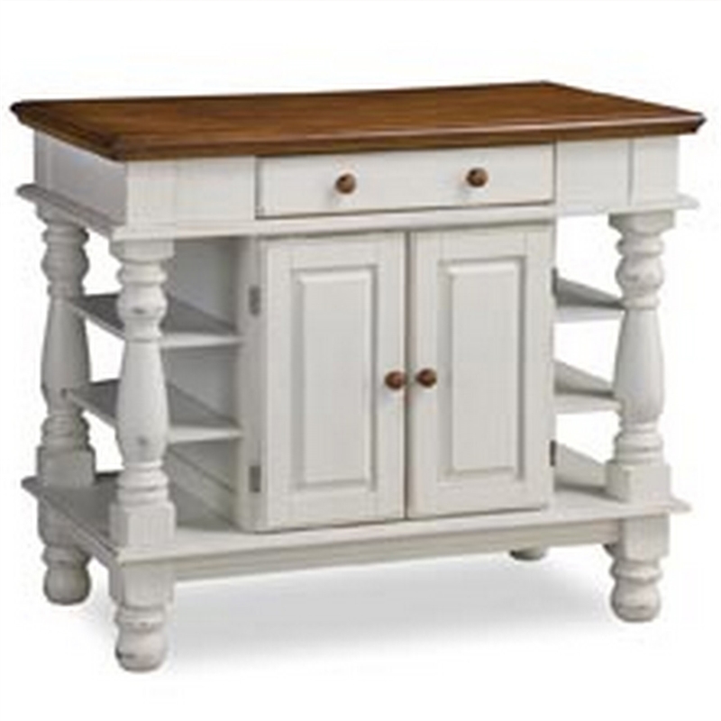 Homestyles Americana Off White Wood Kitchen Island with Storage and Open Shelves