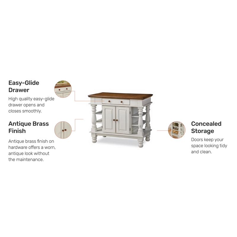 Homestyles Americana Off White Wood Kitchen Island with Storage and Open Shelves