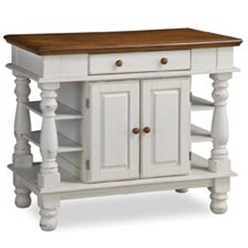 Homestyles Americana Off White Wood Kitchen Island with Storage and Open Shelves