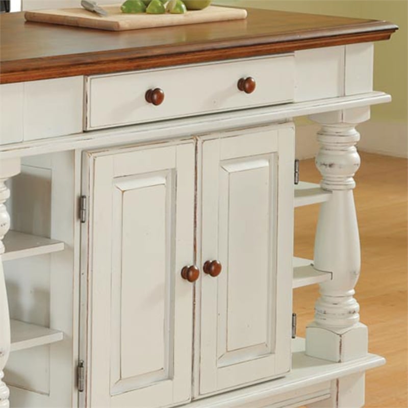 Homestyles Americana Off White Wood Kitchen Island with Storage and Open Shelves