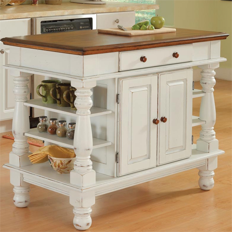 Homestyles Americana Off White Wood Kitchen Island with Storage and Open Shelves