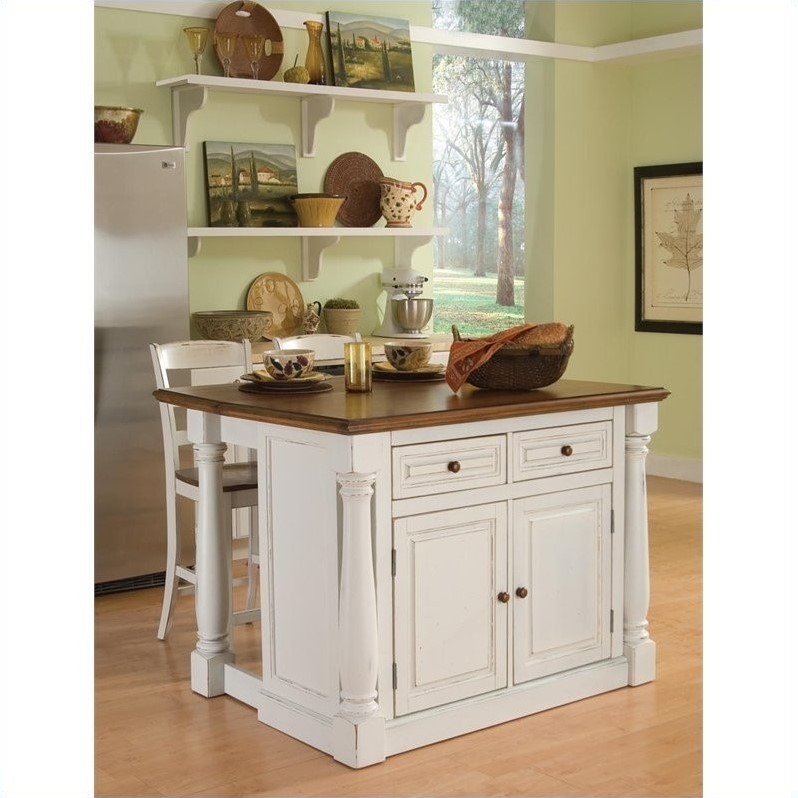 Homestyles Monarch Wood Kitchen Island Set in Off White