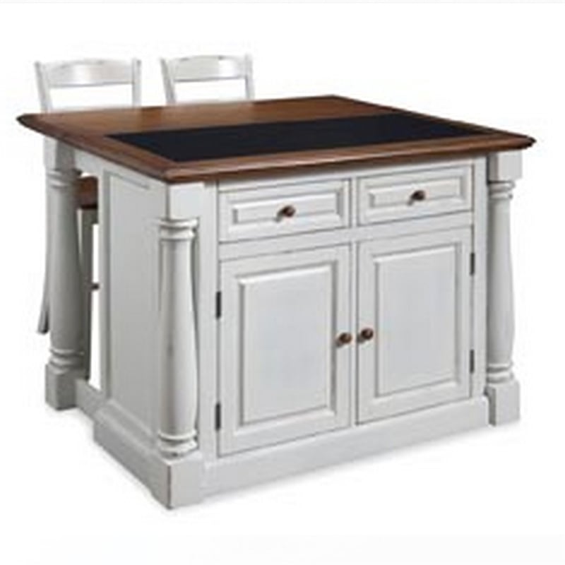 Homestyles Monarch Wood Kitchen Island Set in Off White