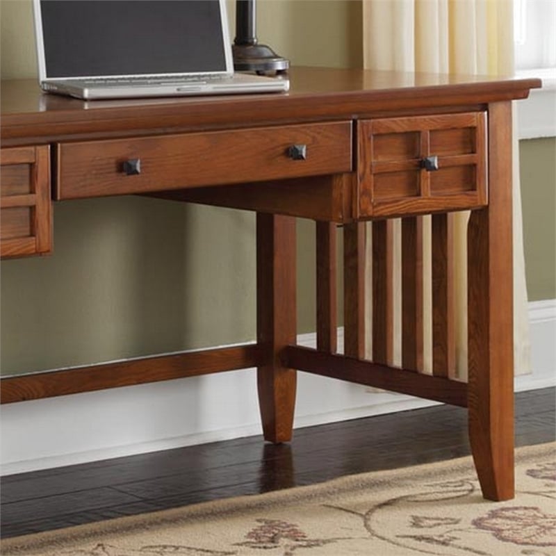 Homestyles Arts & Crafts Wood Executive Desk in Brown