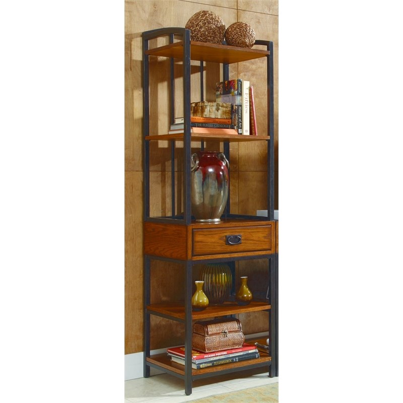 Homestyles Modern Craftsman Wood Media Tower in Brown