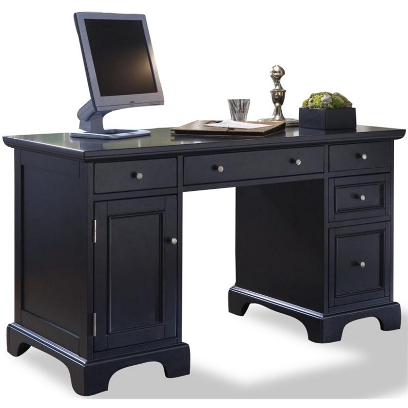 Homestyles Bedford Black Wood Pedestal Desk