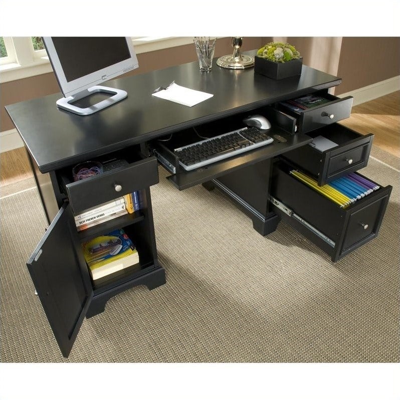 Homestyles Bedford Wood Pedestal Desk in Black
