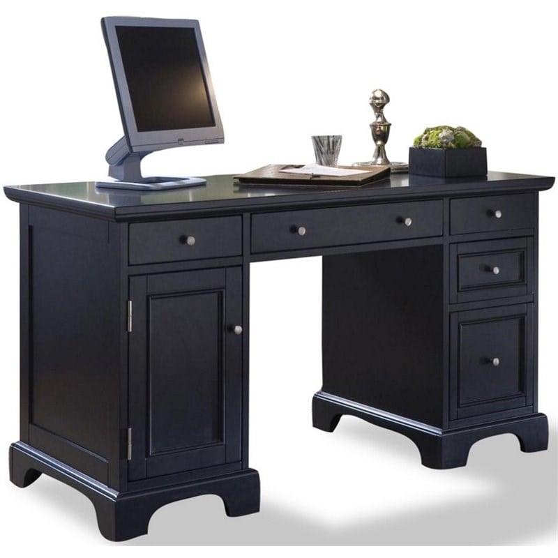 Homestyles Bedford Wood Pedestal Desk in Black