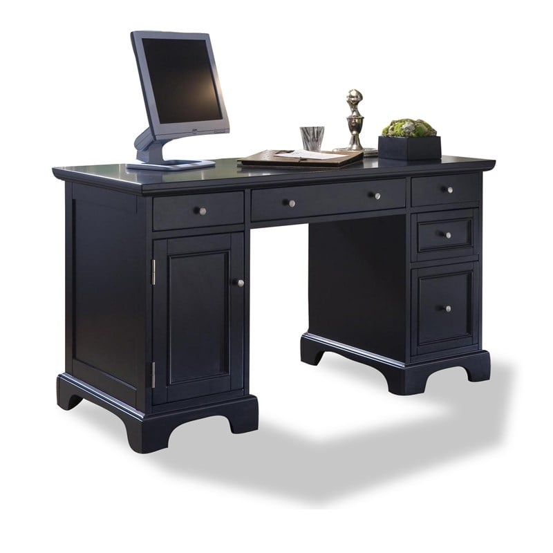 Homestyles Bedford Wood Pedestal Desk in Black