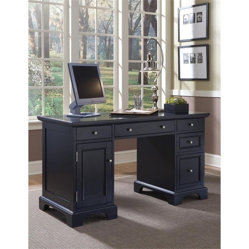Homestyles Bedford Wood Pedestal Desk in Black