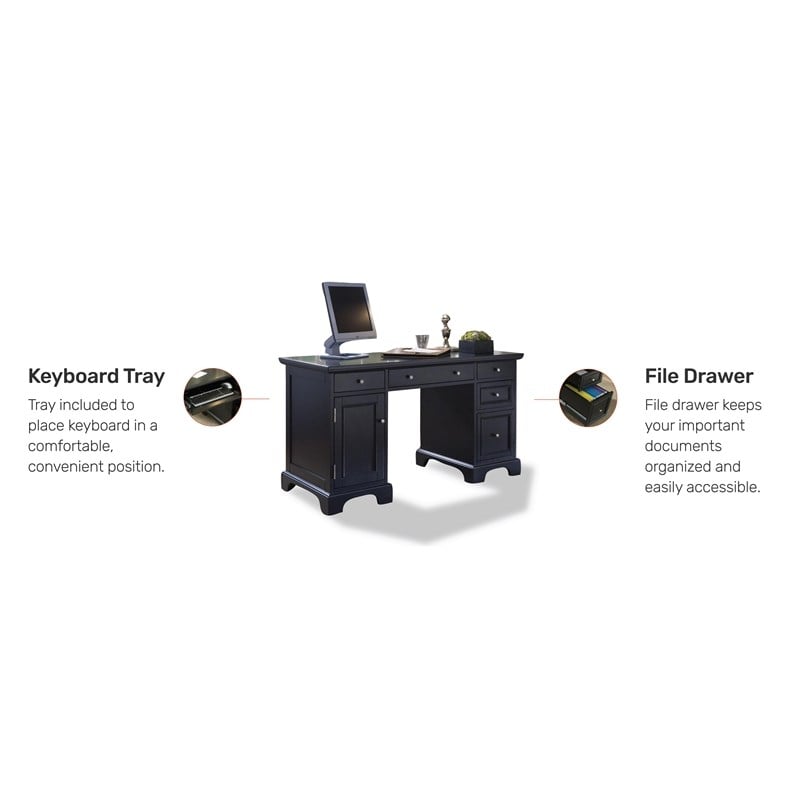 Homestyles Bedford Wood Pedestal Desk in Black