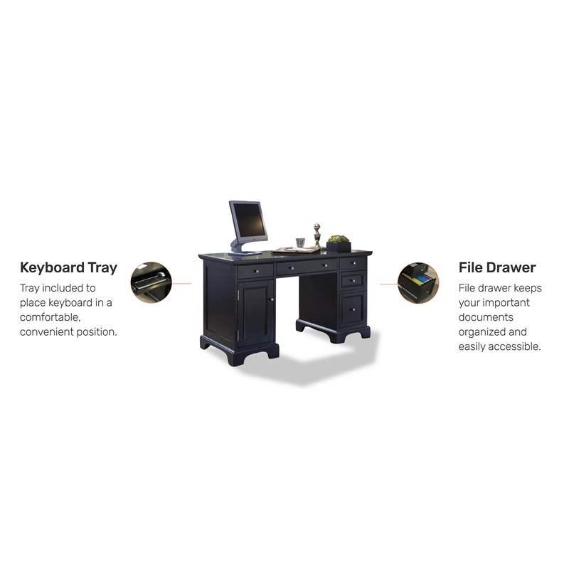 Homestyles Bedford Wood Pedestal Desk in Black