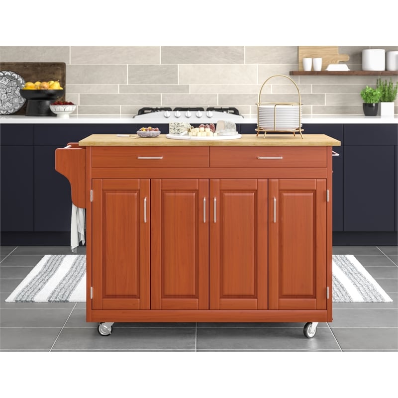 homestyles create-a-cart wood rolling kitchen cart in brown