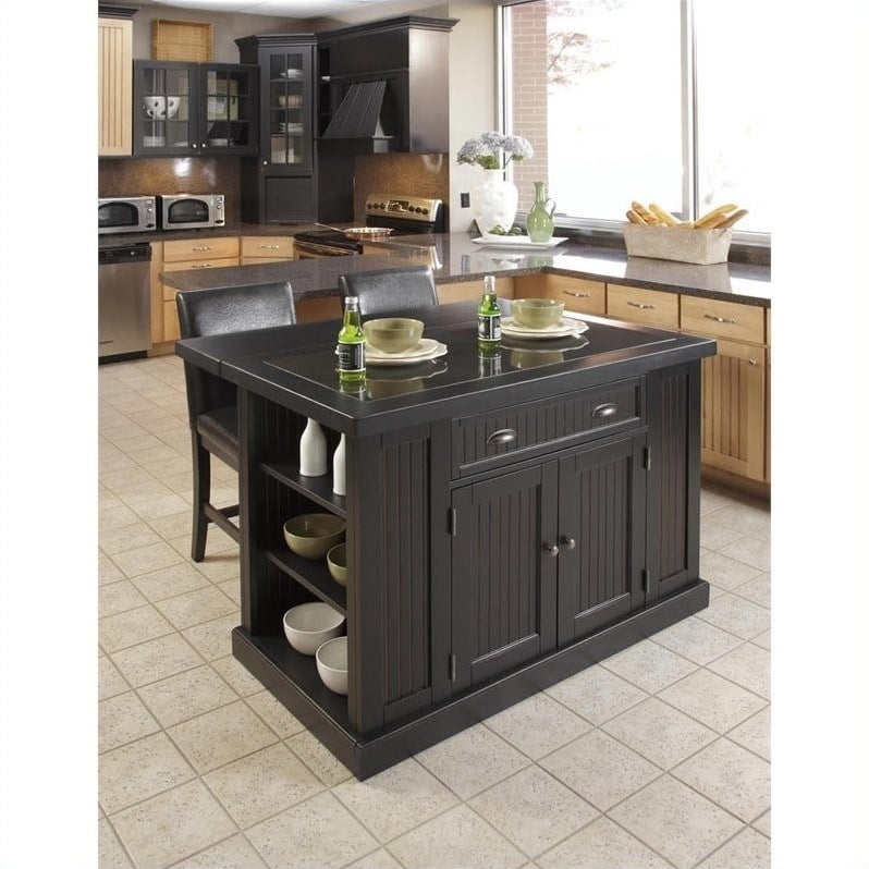 Homestyles Nantucket Wood Kitchen Island in Black