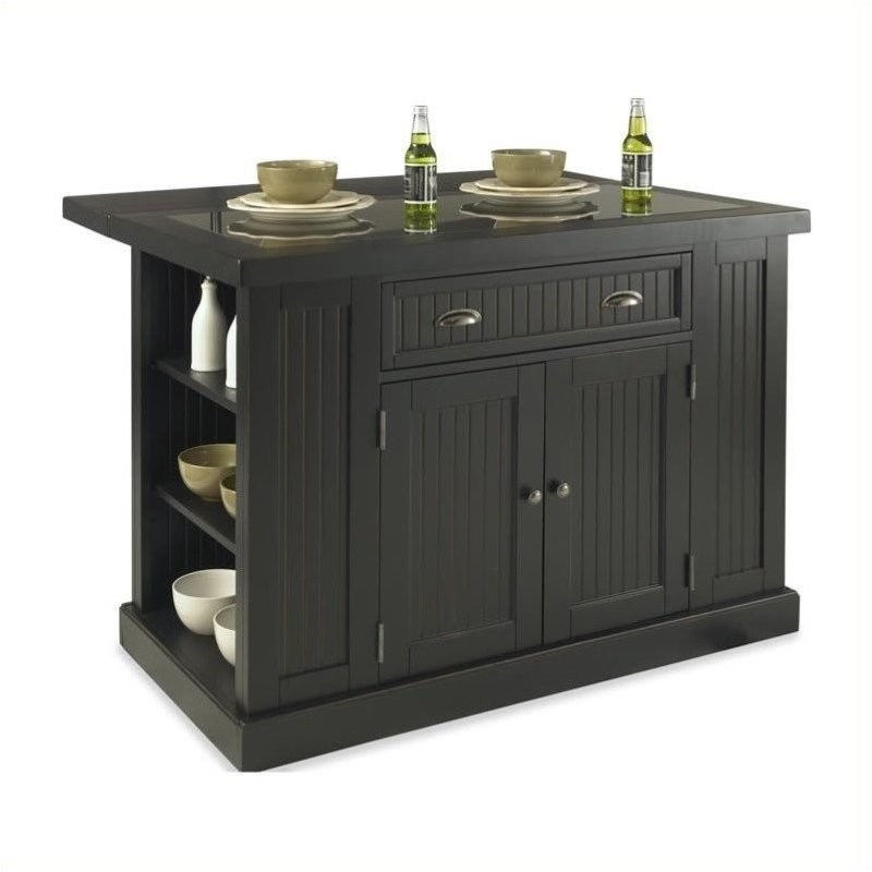 Homestyles Nantucket Wood Kitchen Island in Black