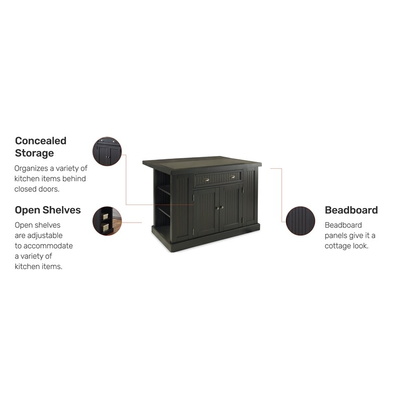 Homestyles Nantucket Wood Kitchen Island in Black