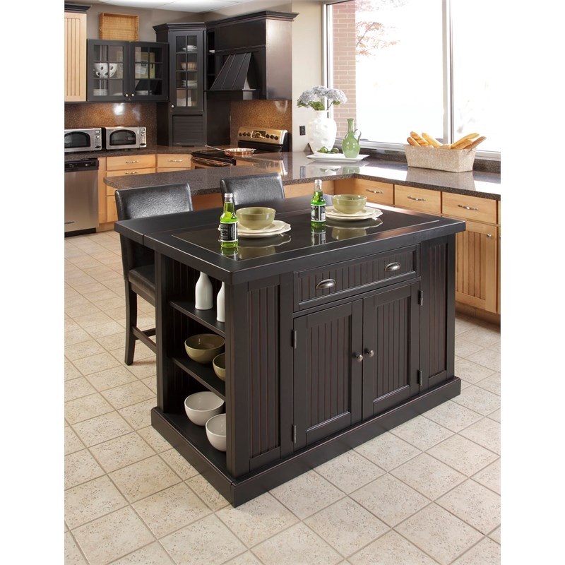 Homestyles Nantucket Wood Kitchen Island in Black