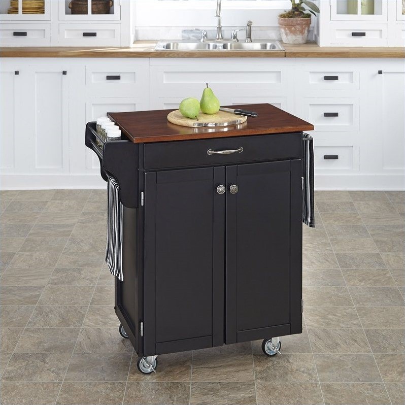 Kitchen Cart in in Black Finish with Cherry Top 90010047G