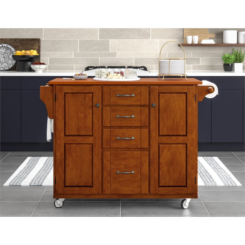 Homestyles Create-a-Cart Solid Wood Kitchen Cart in Cherry with Oak Top