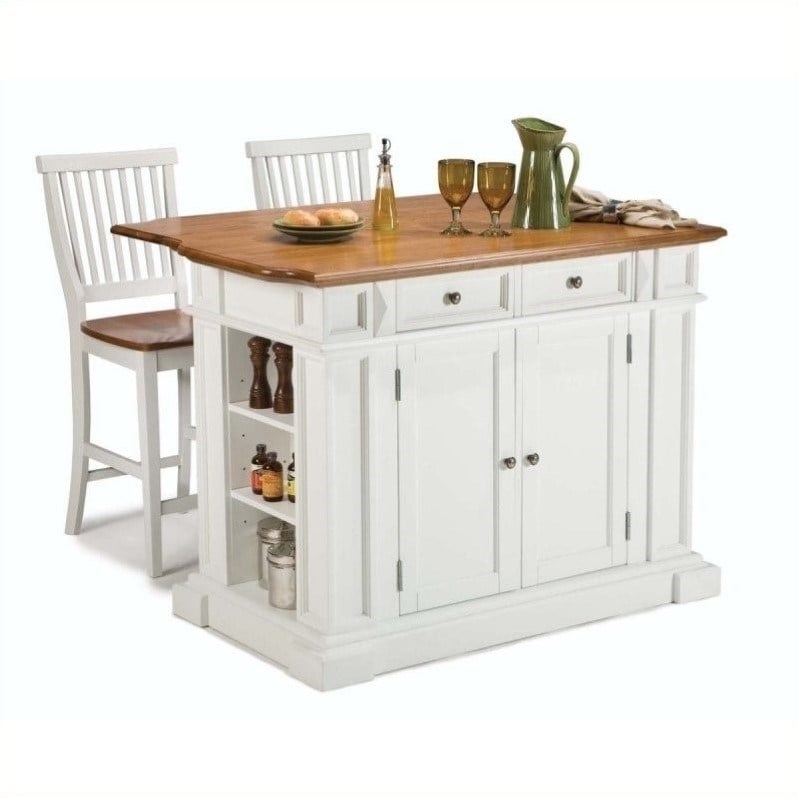 Homestyles Americana Wood Kitchen Island Set in Off White
