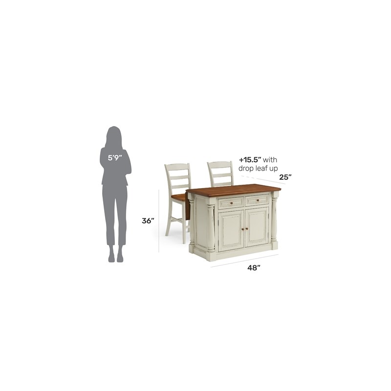 Homestyles Americana Wood Kitchen Island Set in Off White