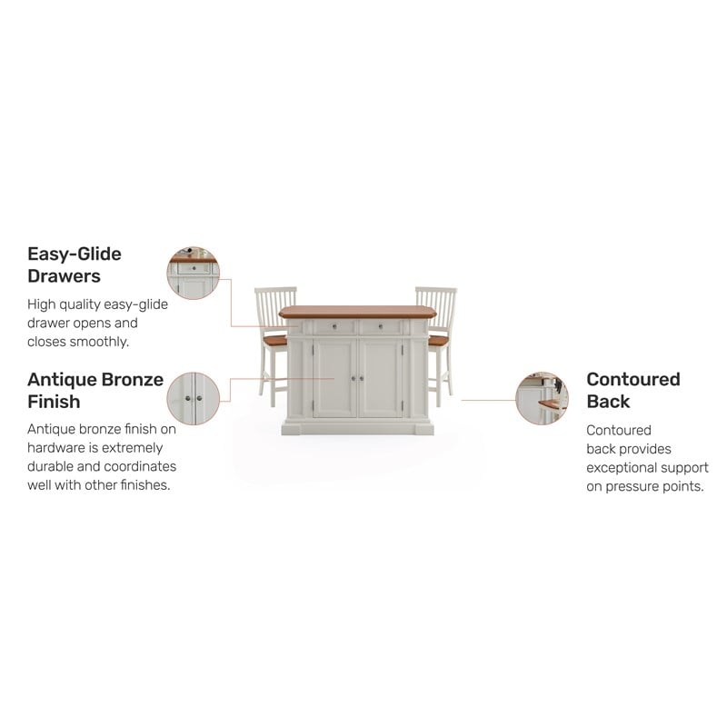 Homestyles Americana Wood Kitchen Island Set in Off White