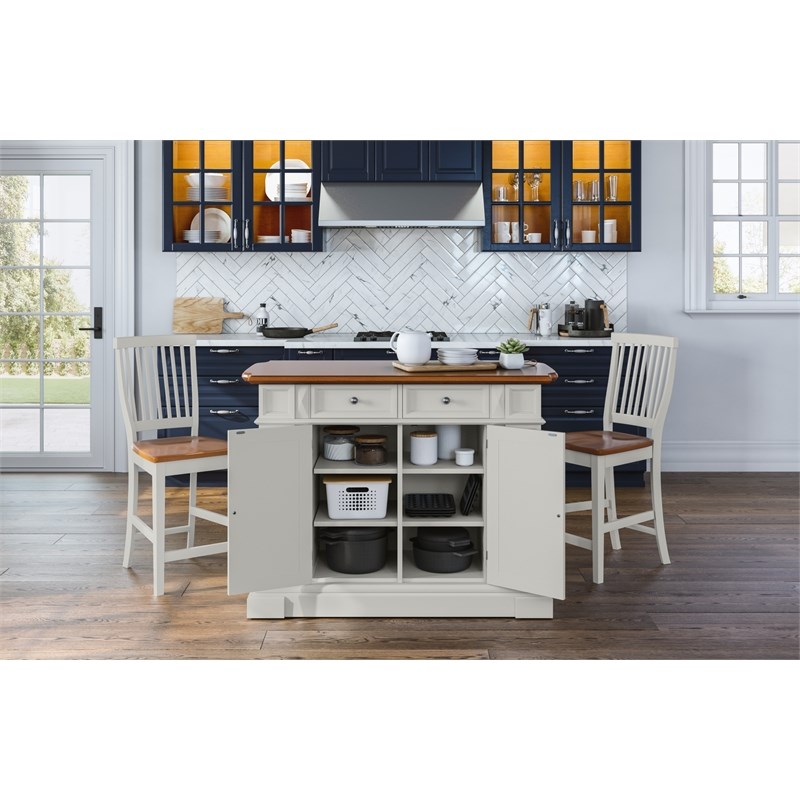 Homestyles Americana Wood Kitchen Island Set in Off White