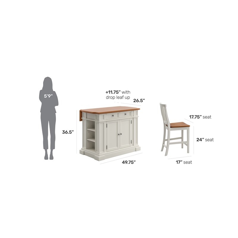 Homestyles Americana Wood Kitchen Island Set in Off White