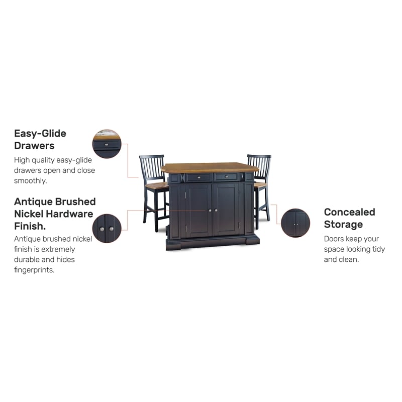 Homestyles Americana Wood Kitchen Island Set in Black
