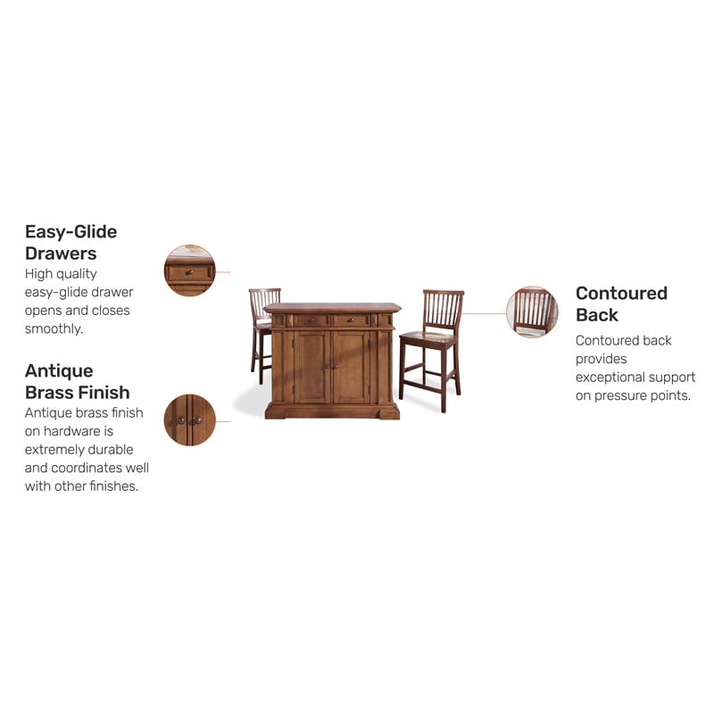 Homestyles Americana Wood Kitchen Island Set in Brown