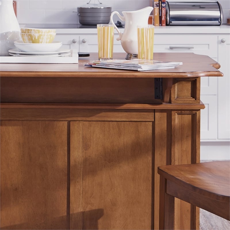 Homestyles Americana Wood Kitchen Island Set in Brown