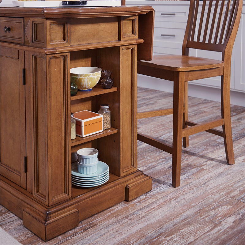 Homestyles Americana Wood Kitchen Island Set in Brown