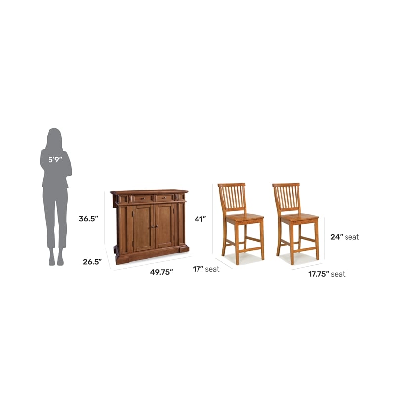 Homestyles Americana Wood Kitchen Island Set in Brown