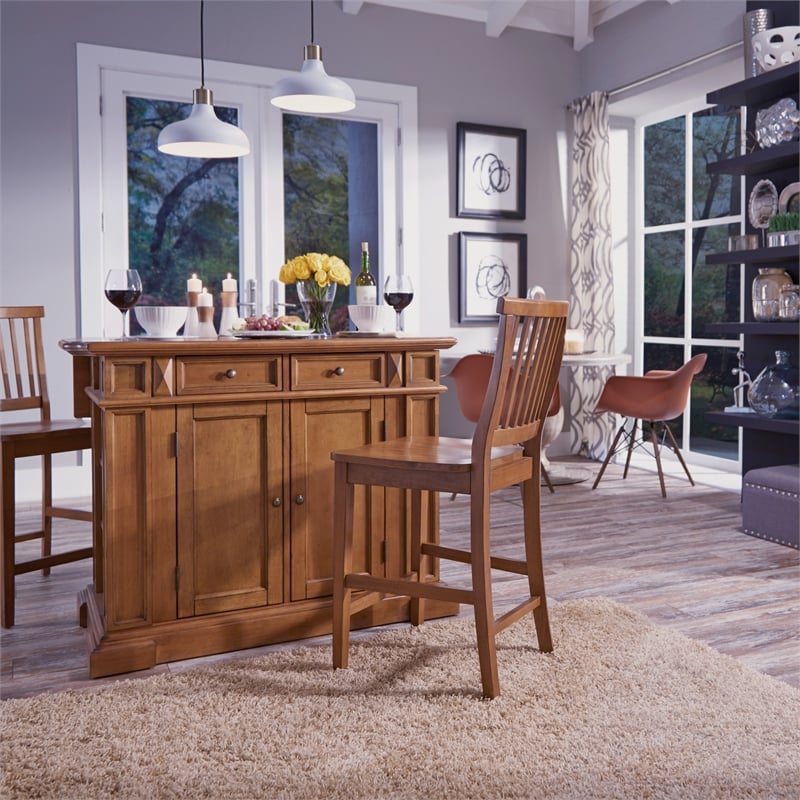 Homestyles Americana Wood Kitchen Island Set in Brown
