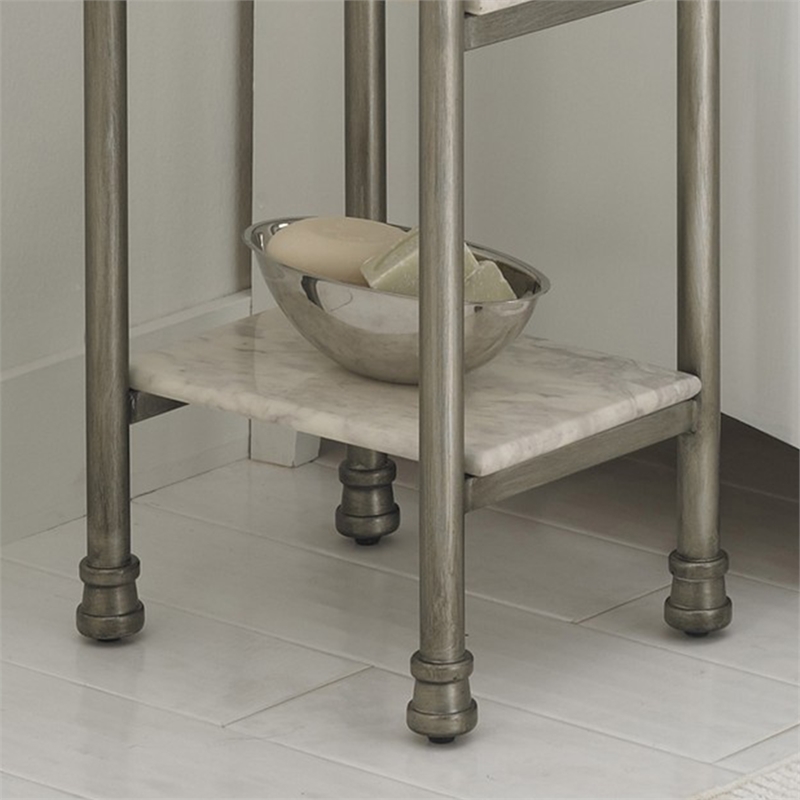 Home Styles The Orleans Three Tier Tower with Marble Laminate Shelves,  Sturdy Powder-Coated Steel Frame