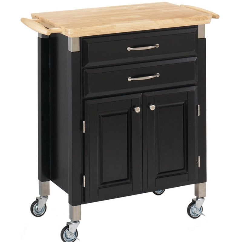 Homestyles Dolly Madison Engineered Wood Kitchen Cart in Black/Natural Maple Top