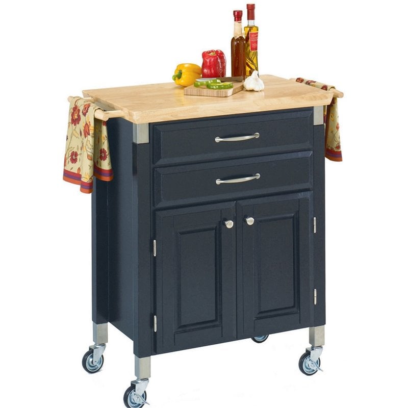 Homestyles Dolly Madison Engineered Wood Kitchen Cart in Black/Natural Maple Top
