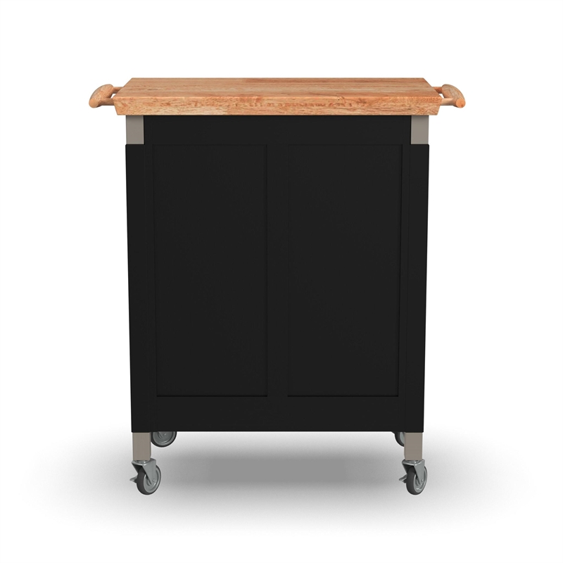 Homestyles Dolly Madison Engineered Wood Kitchen Cart in Black/Natural Maple Top