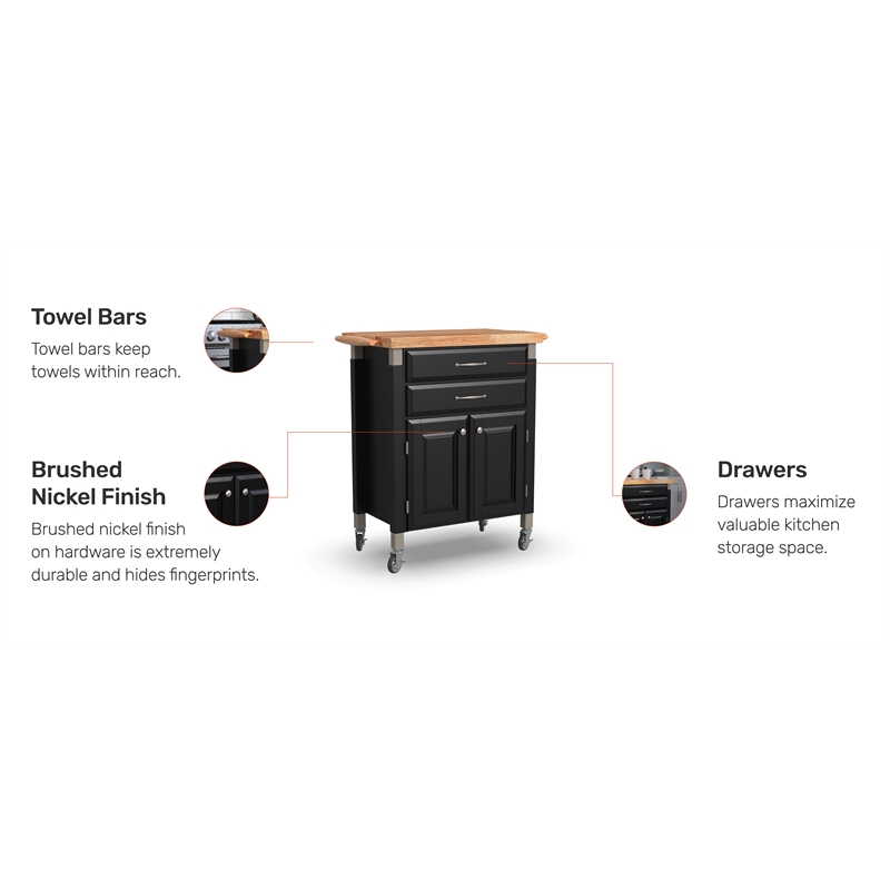 Homestyles Dolly Madison Engineered Wood Kitchen Cart in Black/Natural Maple Top